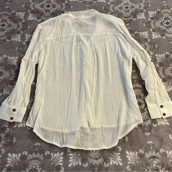 American Rag White Collared Sheer Button Up - Picture 4 of 7